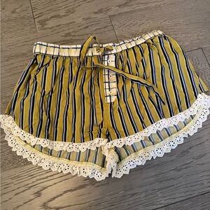 Anthropology Striped green and Blue Women's Shorts with Lace Trim